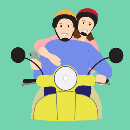 Vector illustration of happy couple enjoy the rideのイラスト素材