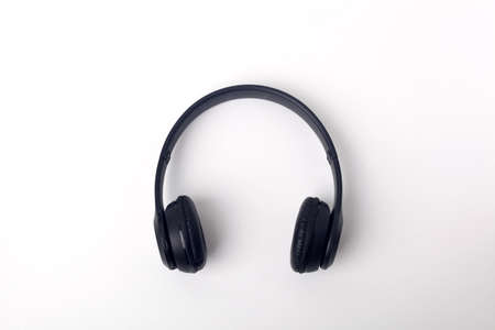 Black headphone isolated on white backgroundの写真素材