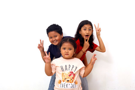 Group of asian kids with happy expression. Isolated on white background