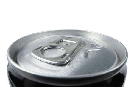 Closed aluminum can for soft drinks or beer. Macro. Isolated on white.
