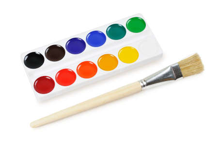 Art brush  and  color ink. Isolated on white.の写真素材