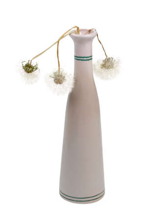 Wilted flowers in a vase. Isolated on whiteの写真素材