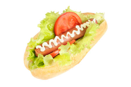 Tasty and delicious hotdog. Isolated on white.の写真素材