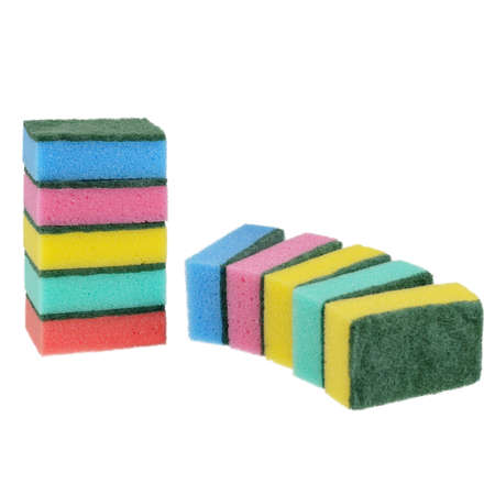Set of kitchen sponges in different colors  Isolated on white backgroundの写真素材