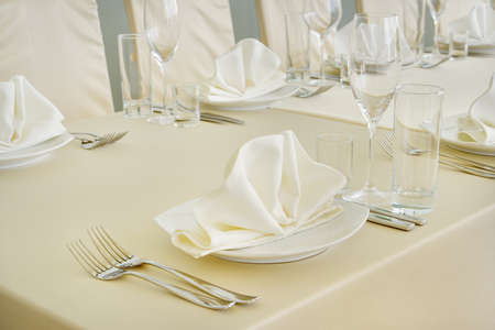 Served table with dishes and glasses 