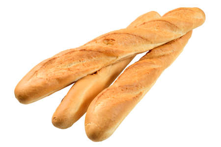 Three French baguette. Isolated on the white background.の写真素材