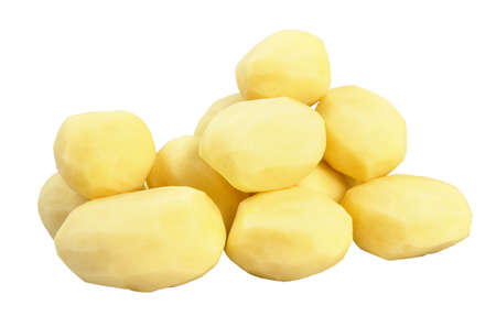 Group of fresh peeled potatoes. Isolated on white background.の写真素材