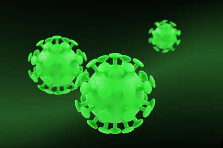 Two Coronavirus green. 3d renderの写真素材