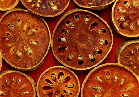 Brown decorative ornaments from dry fruit close upの写真素材