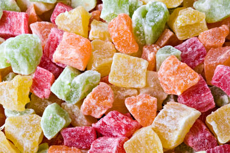 Set of multi-coloured sweet dried fruit slices close upの写真素材