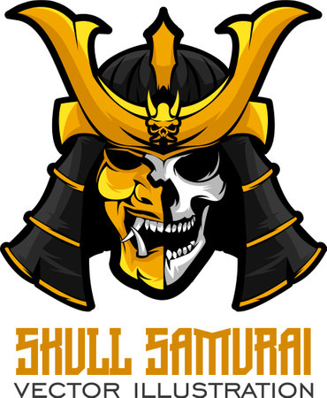Skull samurai head logo design vectorのイラスト素材