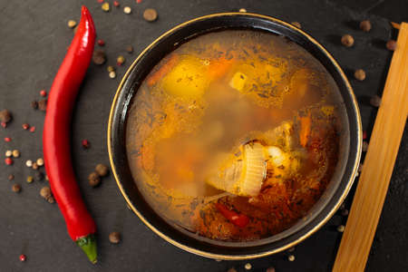 Zeama - moldovan soup. Closeup.の写真素材