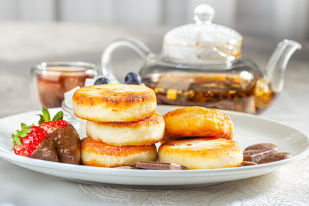 Traditional Russian and Ukrainian dish for breakfast syrniki.の写真素材