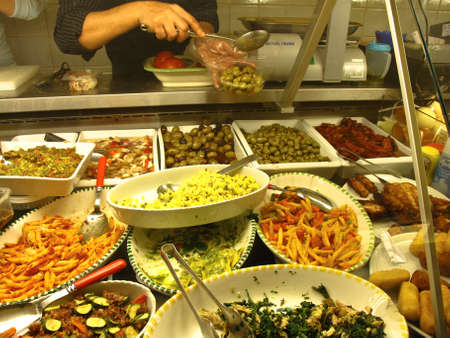 Variety of Italian food in a food shop.のeditorial素材