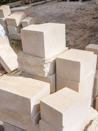 Stone blocks ready to be coolected in a work site の写真素材