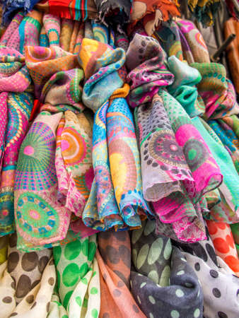 Colorful scarf in a sunday market in Rome.の写真素材