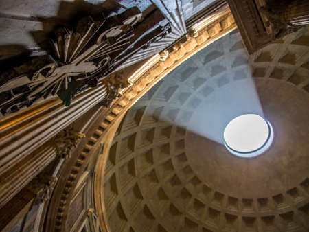 In side The pantheon with light beam in Rome.のeditorial素材
