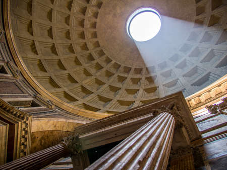 In side The pantheon with light beam in Rome.のeditorial素材