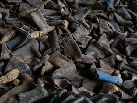 recycling shoes in a factory waiting to be recycle.