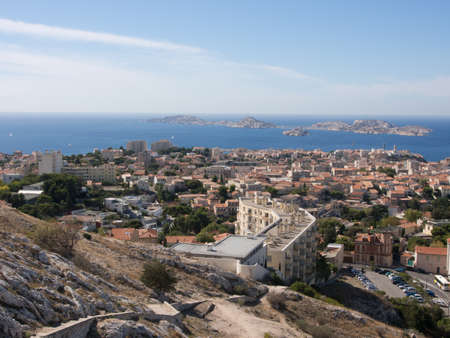 View of Marseille from a hill with sea and sky view.の写真素材