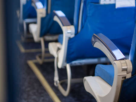 passenger seats inside an airplane.の写真素材