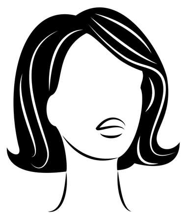 Silhouette of a head of a sweet lady. A girl shows a hairstyle of a woman on medium and long hair. Suitable for logo, advertising. Vector illustrationのイラスト素材