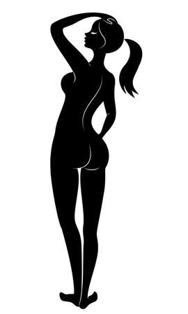 Silhouette of a sweet standing lady. The girl has a beautiful figure. Vector illustration.のイラスト素材