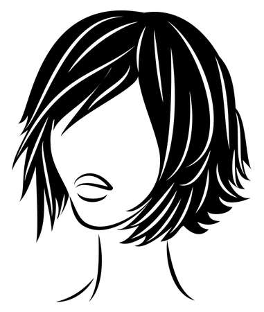 Silhouette of a head of a sweet lady. A girl shows a hairstyle of a woman on long and medium hair. Suitable for logo, advertising. Vector illustration.のイラスト素材