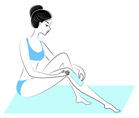 Profile of a beautiful lady. The girl does wax depilation independently. Removes excess hairs. Vector illustration.のイラスト素材