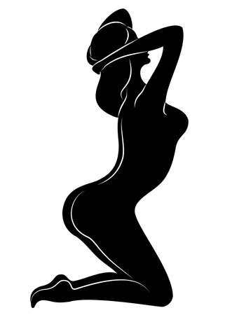 Silhouette of a sweet graceful lady. The girl has a beautiful slim figure. The woman is walking. Vector illustration.のイラスト素材