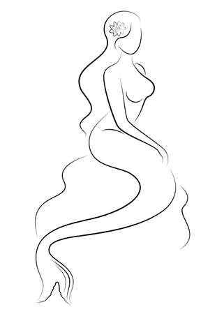 Silhouette of a fairy mermaid. Beautiful girl is sitting on a rock. The lady is young and slender. Vector illustration.のイラスト素材