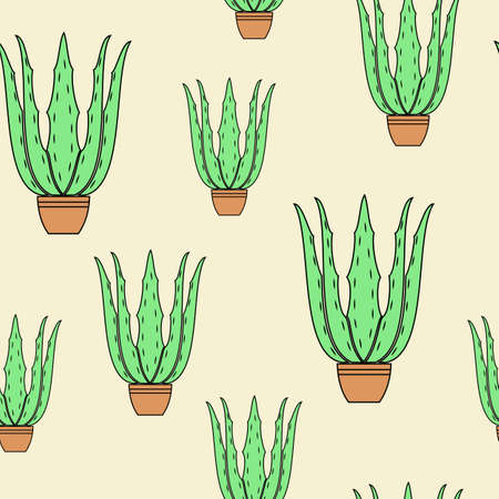 Aloe vera flower pot on yellow background. Graphic image. Nice picture. Gift wrap. Vector illustration.のイラスト素材