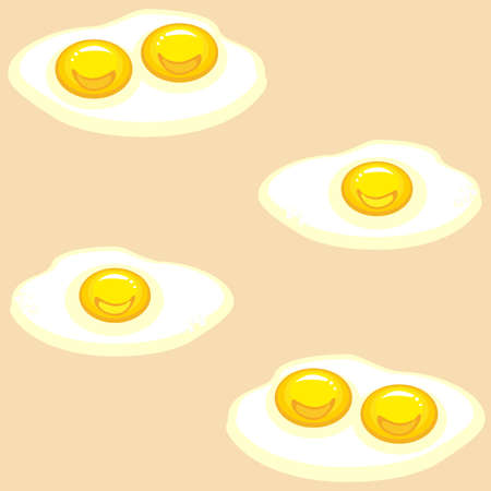 Seamless pattern. Appetizing fried eggs on a beige background. Delicious and fast food. Suitable as wallpaper in the kitchen, for packing food, gifts. Vector illustration.のイラスト素材