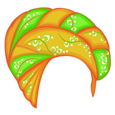 Female headpiece for woman, turban. Bright knitted green scarf. National beautiful and stylish clothes. Vector illustration.のイラスト素材