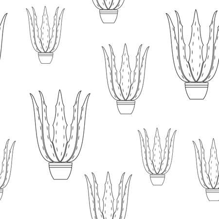 Flowerpot aloe vera on a white background. Graphic image. Beautiful pattern. Gift wrap. Vector illustration.のイラスト素材
