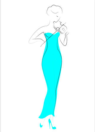 Silhouette of a beautiful lady in an evening long purple dress. The girl is slim and elegant. A woman plays the violin, she is a musician, a violinist. Vector illustration.のイラスト素材