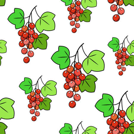 A bunch of currant on a green background. Beautiful pattern. Gift wrap. Suitable for wallpaper in the kitchen. Vector illustration.のイラスト素材