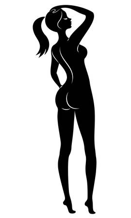Silhouette of a sweet standing lady. The girl has a beautiful slim figure. Vector illustration.のイラスト素材