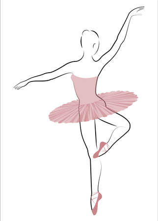 Silhouette of a cute lady, she is dancing ballet. The girl has a beautiful and cute figure. Woman ballerina. Vector illustration.のイラスト素材