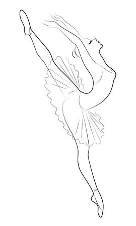 Silhouette of a cute lady, she is dancing ballet. The girl has a beautiful and cute figure. Woman ballerina. Vector illustration.のイラスト素材