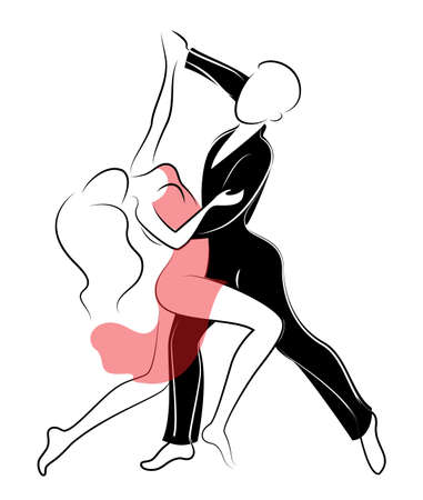 Beautiful young couple. The guy and the girl are dancing. Creative art. Graphic image. Vector illustration.のイラスト素材