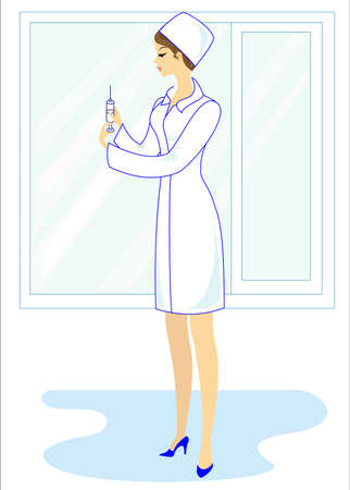 Beautiful nurse, doctor. The girl holds a folder to record the patient s medical history. The woman is an experienced professional. Vector illustration.のイラスト素材