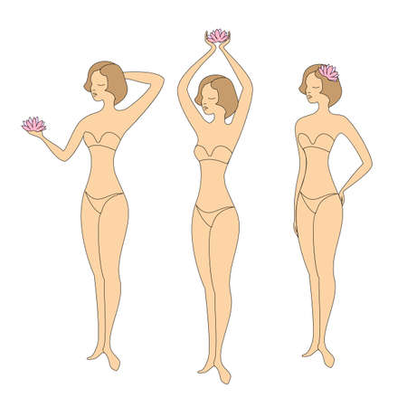 Silhouette of a beautiful young girl and lotus. Vector.のイラスト素材