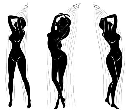 Silhouette of a cute lady, she is dancing ballet. The woman has an overweight body. Girl is plump. Woman ballerina, gymnast. Vector illustration.のイラスト素材
