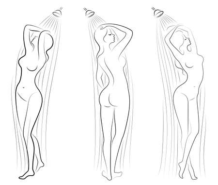 Silhouette of a cute lady, she is dancing ballet. The woman has an overweight body. Girl is plump. Woman ballerina, gymnast. Vector illustration.のイラスト素材