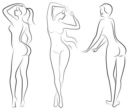 Collection. Silhouette of a sweet beautiful lady. A woman is a sexy and slender model. Set of vector illustrations.のイラスト素材