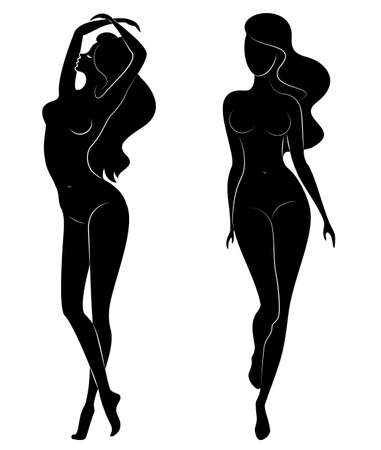 Collection. Silhouette of a sweet beautiful lady. A woman is a sexy and slender model. Set of vector illustrations.のイラスト素材