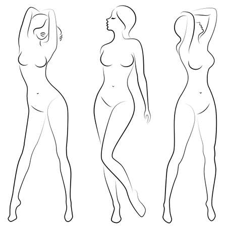 Collection. Silhouette of a sweet beautiful lady. A woman is a sexy and slender model. Set of vector illustrations.のイラスト素材