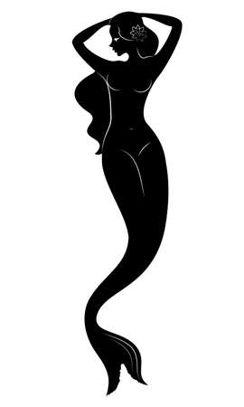 Silhouette of a mermaid. Beautiful girl is floating in the water. The lady is young and slender. Fantastic image of a fairy tale. Vector illustration.のイラスト素材