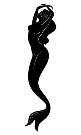 Silhouette of a mermaid. Beautiful girl is floating in the water. The lady is young and slender. Fantastic image of a fairy tale. Vector illustration.のイラスト素材